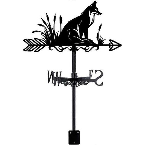 Girouette renard : Indicateur de direction du vent en fer noir en forme d'animal pour jardin, ferme, grange, abri de jardin (1/5)