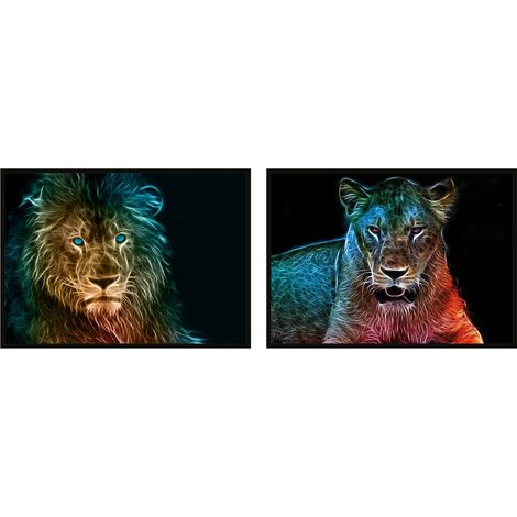 POSTER IMMAGINI IN CORNICE 53x73cm Dittico Set di 2 dipinti Rasta Lion Lions P756 (1/3)