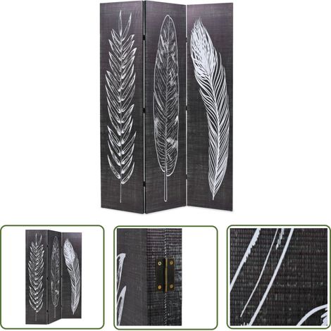 The Living Store Cloison de séparation pliable 120 x 170 cm Plumes Noir et blanc - Cloison De Séparation - Écran De Dressing - Paravent - Divan D'intérieur - Décoration Murale (1/5)