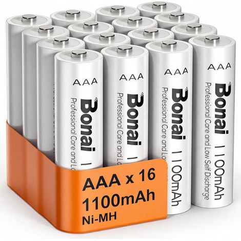 Piles AAA Rechargeables Lot de 16, 1100mAh 1.2V Ni-MH, Anti-Fuite, 1200 Cycles, Faible Auto-décharge, Pack Économique pour Usage Quotidien et Maison (1/5)