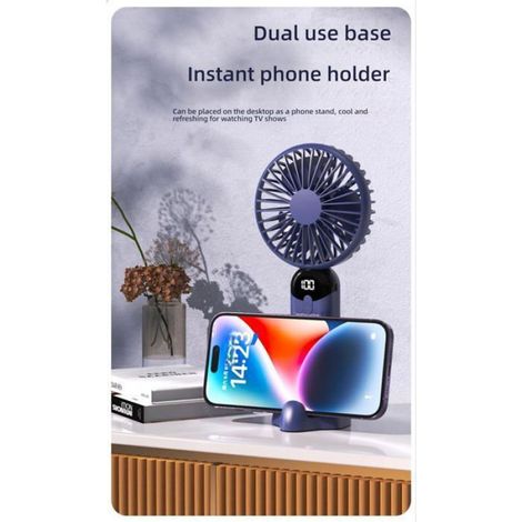 Ventilateur bureau rechargeable 6 vitesses affichage LED support téléphone intégré portable 20cm faible consommation 2W (1/5)