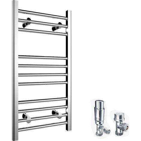 ELEGANT 800 x 400 mm Straight Towel Rail Radiator Chrome Bathroom Radiator + Chrome Thermostatic Radiator Valves (1/5)