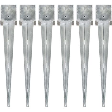 vidaXL Ground Spikes 6 pcs Silver 14x14x91 cm Galvanised Steel