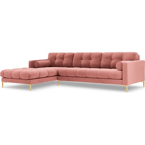 Canapé d'angle gauche 5 places en velours rose (1/5)