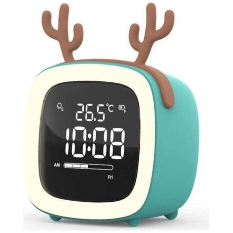 QORVA-Bleu Cerf Mignon Dessin Animé Enfants Étudiants avec Smart Petit Réveil Horloge Personnalisée Horloge De Charge Électronique Horloge Mute Horloge De Chevet Lumineuse (1/4)