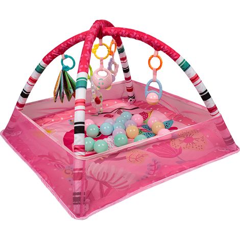 Tapis de gymnastique pour bébé carré avec 18 boules océaniques rose + divers (1/5)