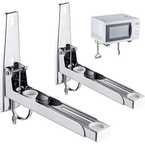 Mikrowellen-Wandhalterung aus Edelstahl 304 – Ausziehbar von 220 bis 400 mm – Tragkraft: 40 kg – Mit 2 Haken (1/5)