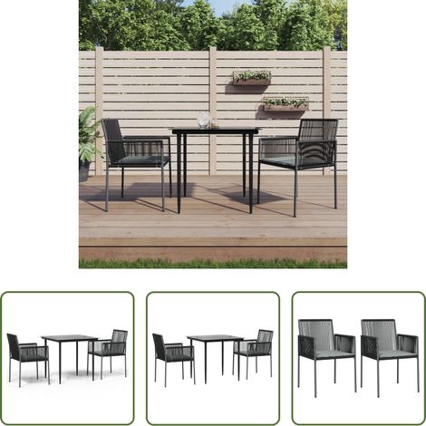 vidaXL Salle à manger extérieure - Ensemble à manger de jardin coussins 3 pcs noir rotin et acier (1/5)