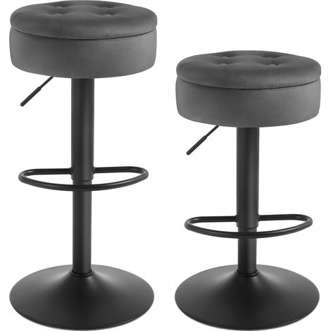 Lot de 2 Tabouret Bar WOLTU, Tabouret Pivotant à 360°, Velours + Métal, Gris foncé (1/5)
