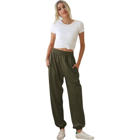 Pantalon Jogging Femme - Polyester Élasthanne - Taille Haute Avec Cordon De Serrage - Poches Profondes - Pour Sport Yoga Fitness - 1 Pièce (1/5)