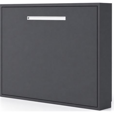 Lit escamotable horizontal MOLANE – Sommier à lattes - Poignée incurvée acier blanc 59cm Gris anthracite Sans matelas-140x190-Cadre Anthracite-Façade Anthracite (1/5)