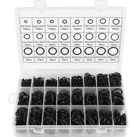 Kit de 1200 joints toriques en nitrile (24 tailles) pour plomberie, joints résistants à la chaleur et à l'huile (1/4)