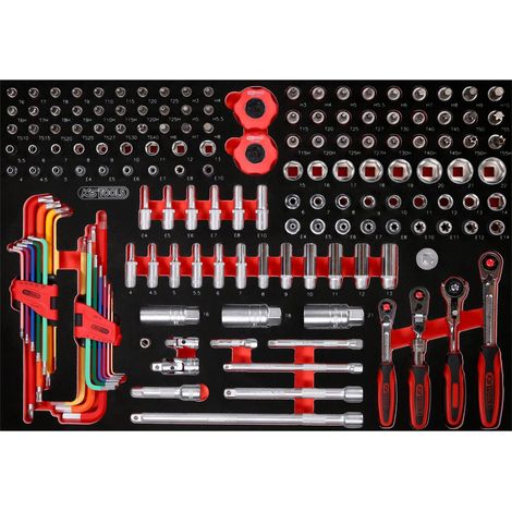 KS-Tools 811.0156 1/4'' + 3/8'' Steckschlüssel-Sat z in Schaumstoffeinlage, 156-tlg (1/3)
