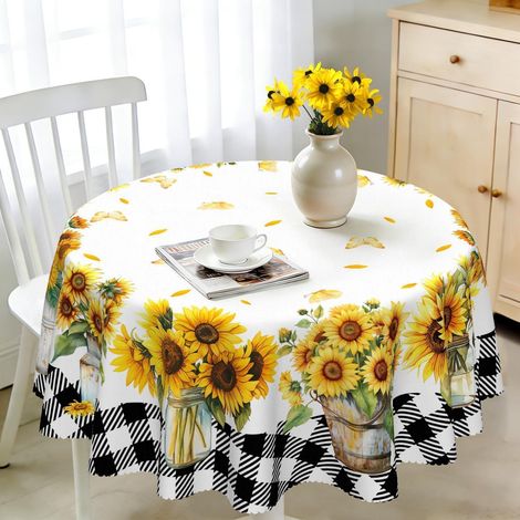Nappe Ronde 140 cm Imperméable Lavable Motif Tournesol pour Jardin & Cuisine