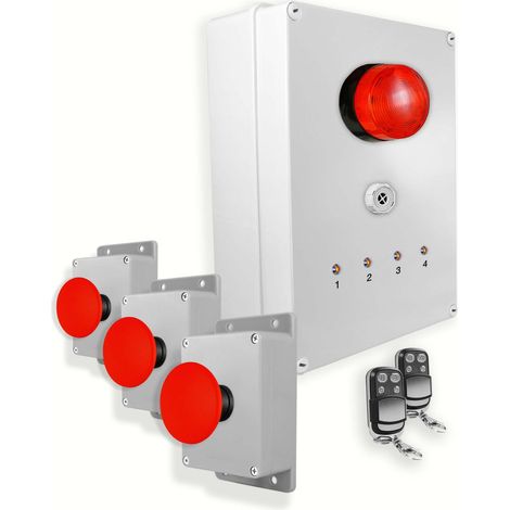 Système identification alerte sans-fil 300m - 3 boutons coup de poing Sirène Flash LEDs Télécommandes d'arrêt (DA600+) (1/5)