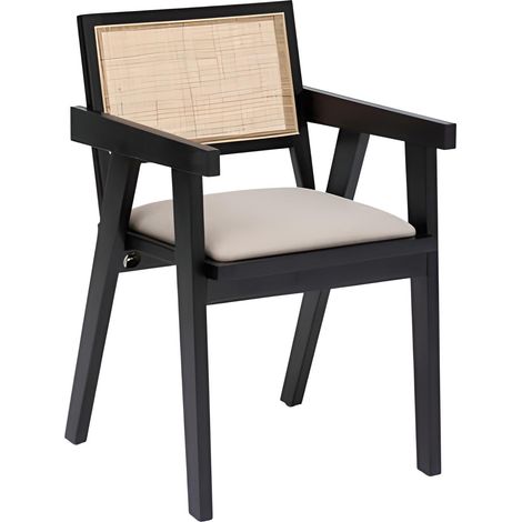 Fauteuil de salle à manger en bois hévéa coloris noir - Longueur 50,5 x Profondeur 52,5 x Hauteur 81 cm (1/4)