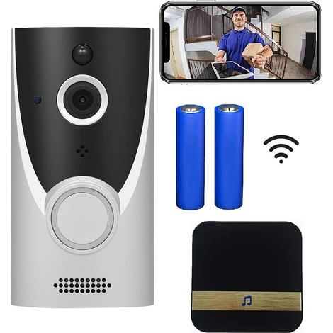 10 Ones Design Kabellose 1080P-Video-Türklingel der neuesten Generation mit Nachtsicht und PIR/RIR-Bewegungssensorerkennung, Ring Doorbell-Video-Türklingel mit Glockenspiel, visuelle Türklingel