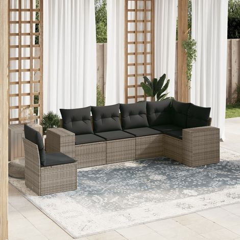 Set Divano da Giardino 6 pz con Cuscini Grigio in Polyrattan vidaXL (1/3)
