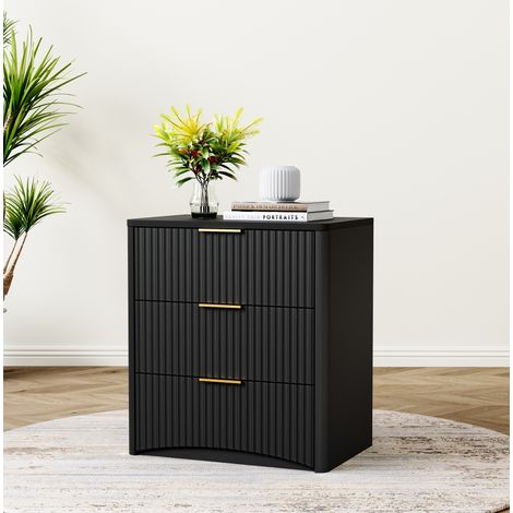 Nachttisch mit 3 Schubladen MDF Schwarz 58x38x64 cm OKMYHOME (1/5)