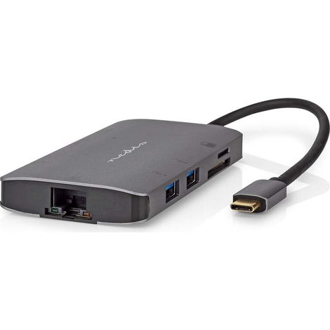 Nedis USB Multi-Port-Adapter / 7-in-1 / USB 3.2 Gen 1 / USB-C™ Stecker / HDMI™ Ausgang / Micro SD / RJ45 Buchse / SD / USB-C™ Buchse / 3x USB-A Buchse / 5 Gbps / 0.20 m / Rund / Vergoldet / PVC / Anth