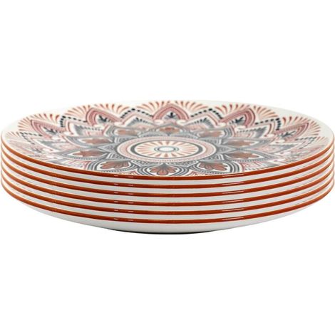 Set de 6 assiettes plates en porcelaine orange mandala (Ø26cm) - MANDALA (1/3)