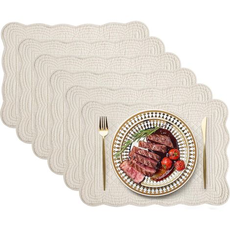 Lot de 6 Sets de Table matelassés, 100% Coton, Style Ferme, réversible, rectangulaire avec Bords festonnés, pour Cuisine, dîner, fête, Vacances, lavables en Machine, 33 x 45,7 cm'Naturel 1'Naturel'-