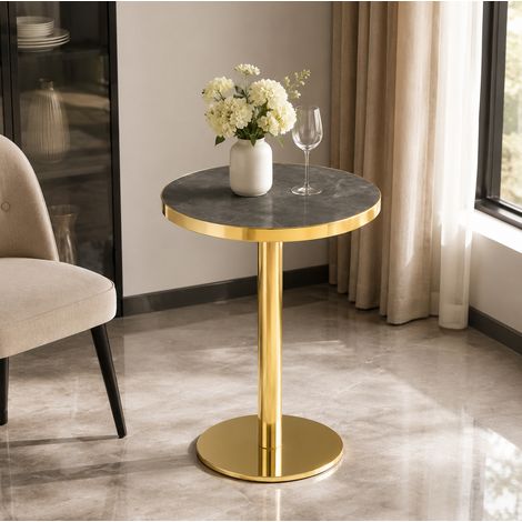 Table d’appoint ronde 40x40x55 cm gris et doré en MDF avec finition effet marbre et base stable (1/5)