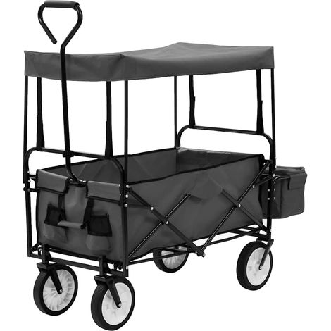 Chariot de jardin pliable avec toit, acier et tissu Oxford 600D, gris, charge 75 kg - PANGIVO (1/5)