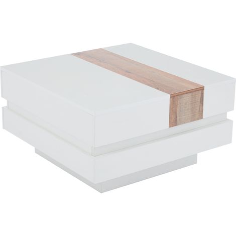 Mesa de centro cuadrada 70 x 70 x 39 cm blanca con tablero extensible y almacenaje oculto (1/5)