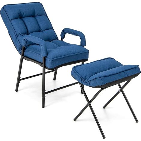 Linen Fabric Arm Chair with Adjustable Backrest & Solid Metal Frame (1/5)
