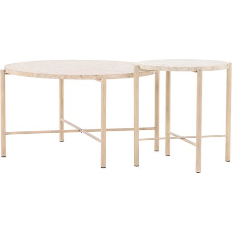 Lot de 2 Tables Basses en Pierre "Sandhamn" 70cm Beige