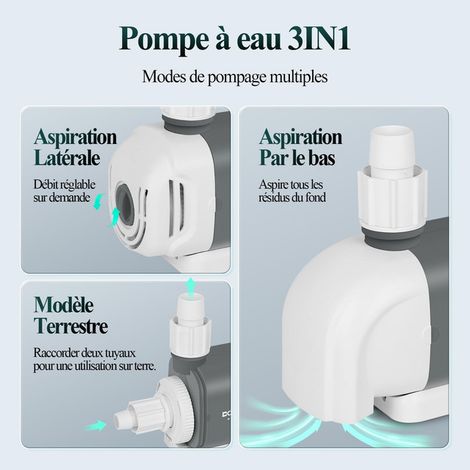 Pompe à Eau Submersible 1500L/H 25W Pompe d'Aquarium Réglable 3 en 1 avec Haute Levée 2m pour Bassin Fontaine Culture Hydroponique