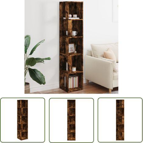 The Living Store Armoire d'angle Chêne fumé 33x33x164,5 cm Bois d'ingénierie - Meuble D'angle - Armoire D'angle - Étagère D'angle - Rangement - Bibliothèque (1/5)