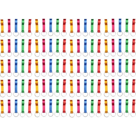 100 ouvre-bouteilles porte-clés colorés en alliage d'aluminium, avec anneau de poche et pince, pour boissons gazeuses et autres boissons. (1/5)