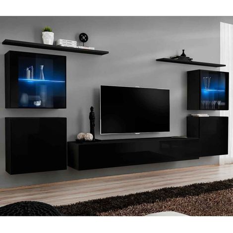 Meuble TV Mural Design "Switch XIV" 320cm Noir (1/4)