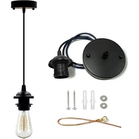 Kit de suspension mini industrielle, suspension rétro Edison, douille E26 UL, cordon de suspension vintage, mini luminaires suspendus au plafond, kit de suspension réglable pour cuisine (noir) (1/5)