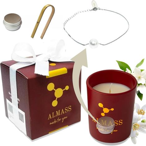 Bougie Bijoux - Bougie Parfumée 180g + Bracelet Argent 925 réglable, à l'intérieur - Cire Naturelle Végétale - Parfum Français + petite boîte à bijoux + Une pinceCoffret Cadeau Femme (1/5)