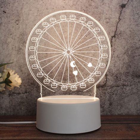 Veilleuse LED 3D, en forme de grande roue, couleur blanc chaud, pour la chambre, la table de chevet, le salon et une ambiance chaleureuse.-AquaForge (1/4)