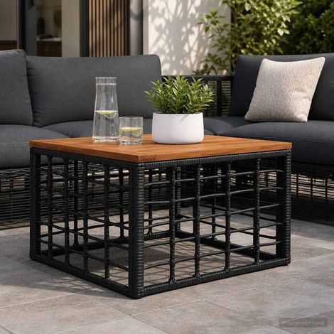 vidaXL Tavolo da Giardino Nero e naturale 55 x 55 x 37 cm