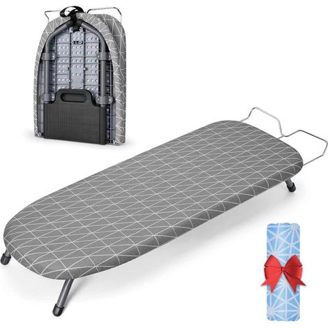 Planche à Repasser Pliable Gain avec Repose-Fer, Table Repassage Voyage avec 2 Housses, 82 x 32 cm, Pieds pliants antidérapants, légère, Peu encombrante, Gris/Bleu (1/5)