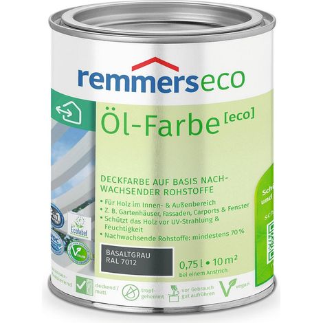Remmers Öl-Farbe [eco] basaltgrau (RAL 7012), 0,75 Liter, Öko Farbe für Holz innen und außen, mit 3fach Schutz, nachhaltig, umweltfreundlich