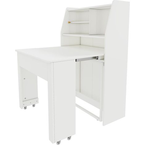 Tavolo da pranzo estensibile bianco 52/132,5 x 80 x 76 cm con spazio contenitore (1/5)