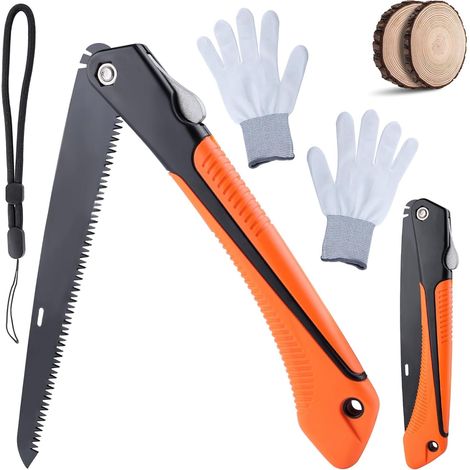 Scie pliante, Scie à main pour l'élagage, Scie en acier haute performance SK5 avec trois dents aiguisées pour le camping, la randonnée, la chasse et le bushcraft (1/5)