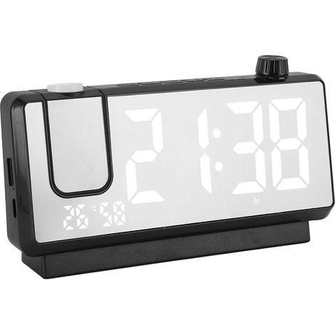 Réveil à projection LED grand écran couleur miroir numérique électronique pour la maison, la chambre ou le bureau, fonction snooze/réveil noir (1/5)