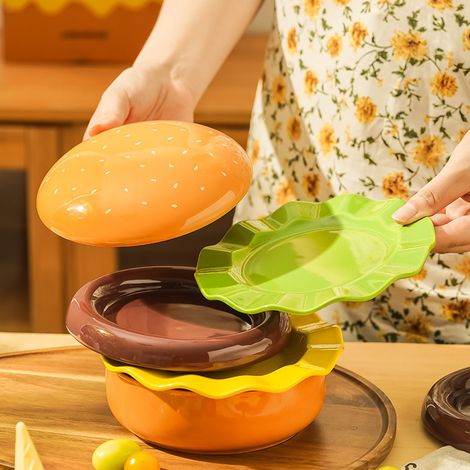 Hamburger Bowl Plate Dish Home New Ceramic Beautiful Exquisite Cute Plate High Value In Style Tableware (1/3)