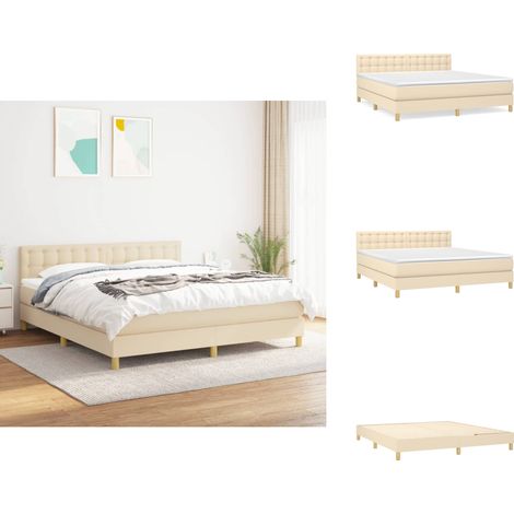 Boxspringbett mit Matratze Creme 160x200 cm Stoff - Boxspringbett - Doppelbett - Cremefarbenes Bett - Bettenrahmen - Matratze (1/5)