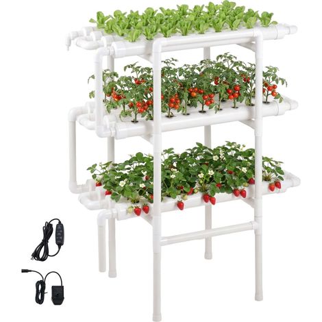 VEVOR Kit di Sistema di Coltivazione Idroponica a 3 Livelli e 108 Siti con Tubi in UPVC, Irrigazione Temporizzata, Tubi che Bloccano Sole e Luce, per Ortaggi da Interno, Giardino Domestico (1/5)