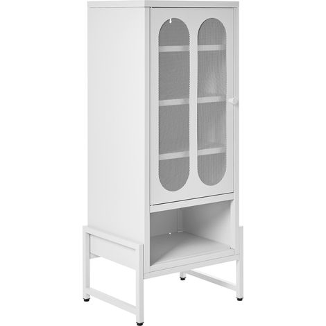 Aparador industrial moderno de acero con 1 puerta ovalada perforada 5 estantes blanco Soletta