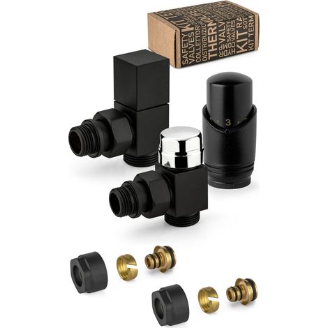 Thermostatisches Einrichtungsventil-Set in Schwarz und Chrom, quadratisches Modell APM 107KNN 015 M 16 12  Schwarz