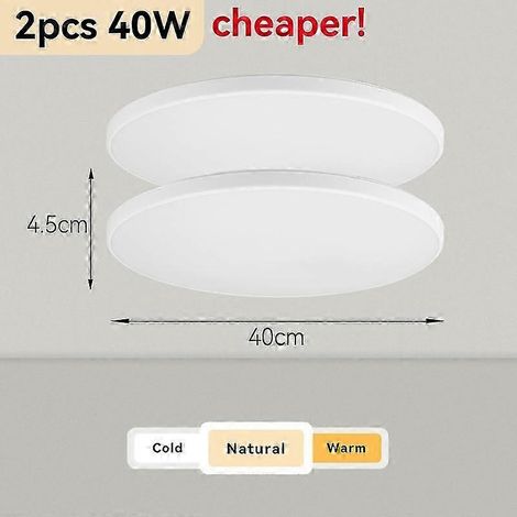 Plafonnier moderne rond 50W 40W 30W 18W LED ultra-lumineuse pour salon, chambre, salle de bain, blanc froid/blanc chaud (2 ampoules blanches 40W 40cm) (1/5)